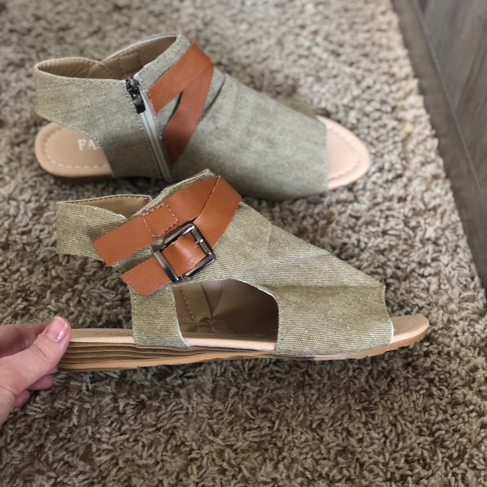 Olive sandals.